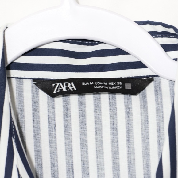 ZARA White And Blue 100% Cotton Striped Poplin Shirt SIZE M - Picture 12 of 15